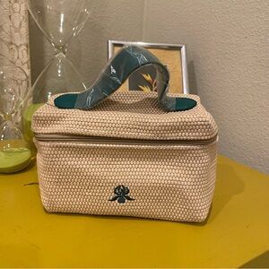 Sisley-Paris Beige Woven Makeup bag with Teal Accents
